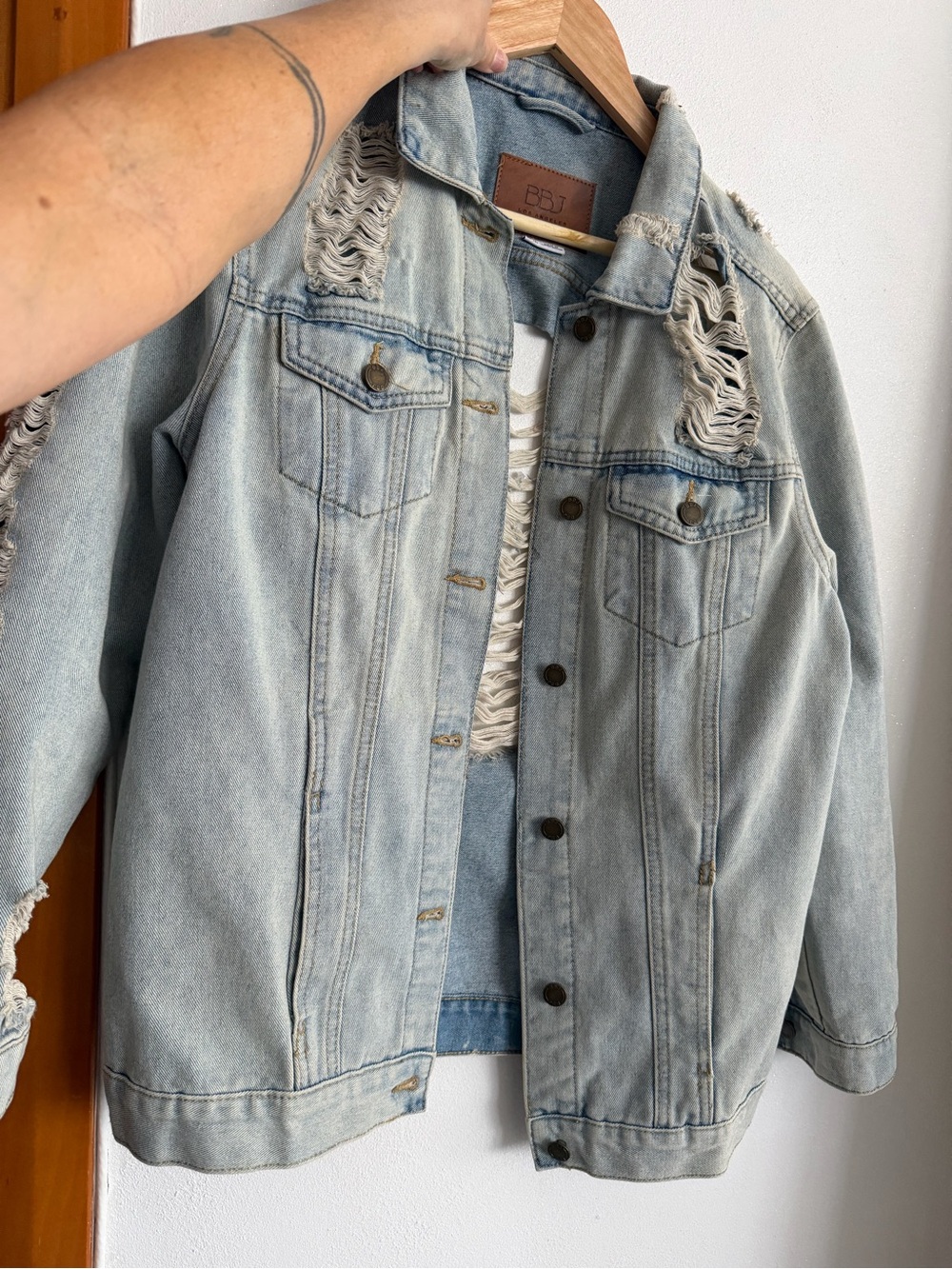 BBJ Light Wash Distressed Denim Jacket - Light Blue
